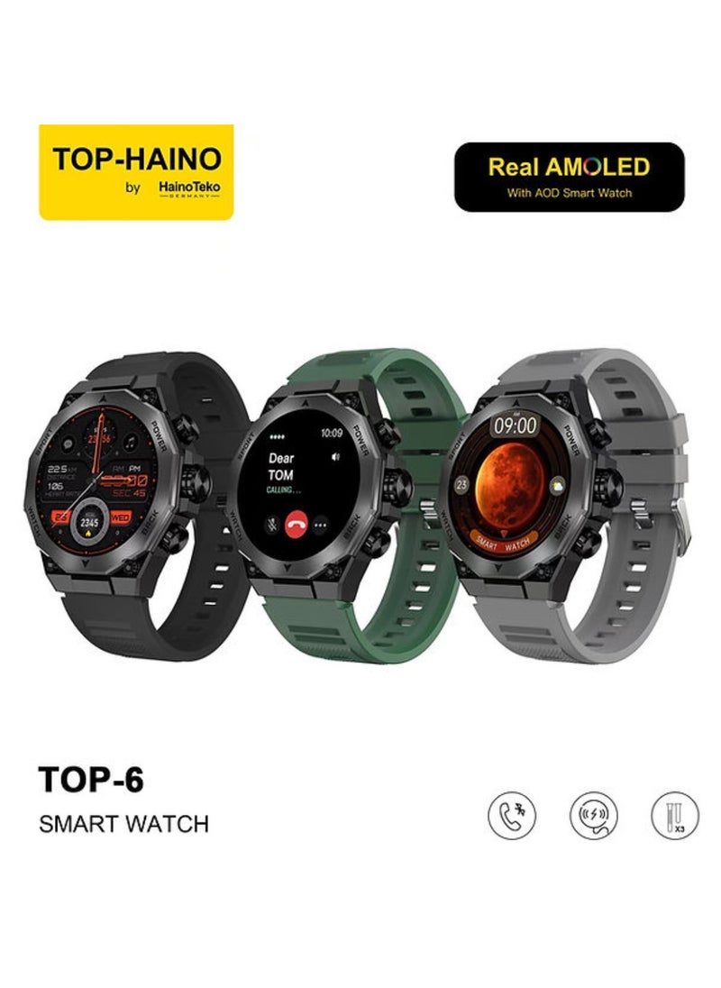Haino Teko - TOP-4 Smart Watch With Real AMOLED IPS Display Smartwatch For Unisex With Note Book, Pen And 3X Straps Fitness Smartwatch Multisport Tracking Watch App Operated Always On Display Smart Watch Carbon Neutral Call Watch Rotatable Display - Image 1