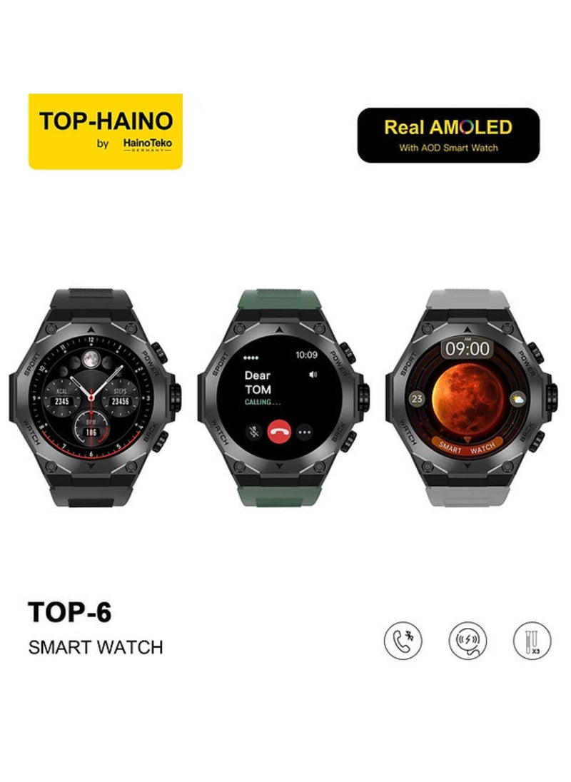 Haino Teko - TOP-4 Smart Watch With Real AMOLED IPS Display Smartwatch For Unisex With Note Book, Pen And 3X Straps Fitness Smartwatch Multisport Tracking Watch App Operated Always On Display Smart Watch Carbon Neutral Call Watch Rotatable Display - Image 1