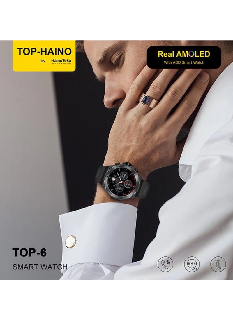 Haino Teko - TOP-4 Smart Watch With Real AMOLED IPS Display Smartwatch For Unisex With Note Book, Pen And 3X Straps Fitness Smartwatch Multisport Tracking Watch App Operated Always On Display Smart Watch Carbon Neutral Call Watch Rotatable Display - Image 1