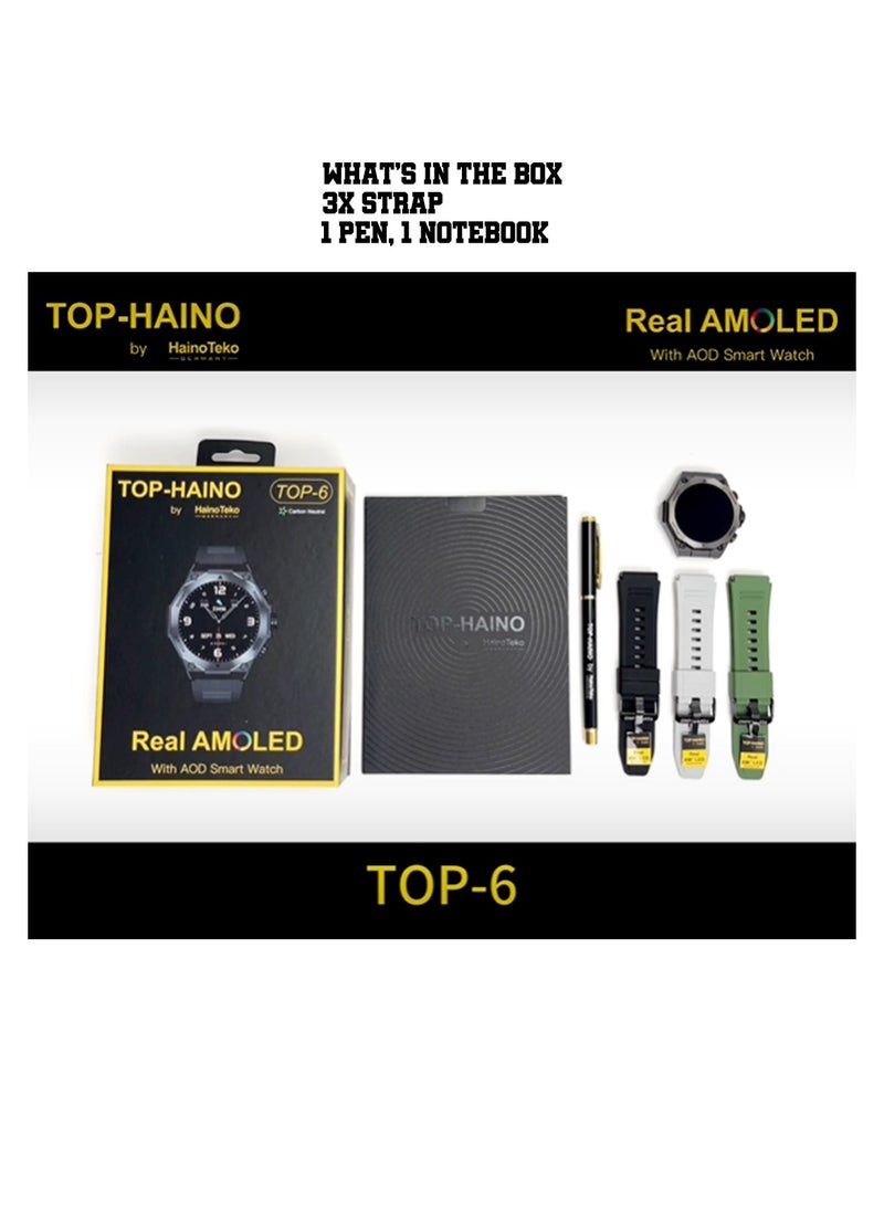 Haino Teko - TOP-4 Smart Watch With Real AMOLED IPS Display Smartwatch For Unisex With Note Book, Pen And 3X Straps Fitness Smartwatch Multisport Tracking Watch App Operated Always On Display Smart Watch Carbon Neutral Call Watch Rotatable Display - Image 1