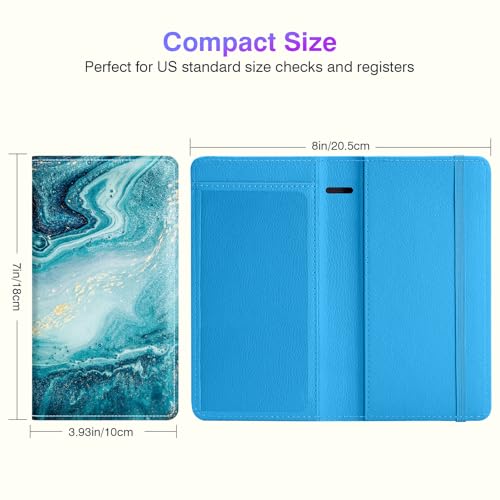 Pisypox Checkbook Cover for Personal Checkbook，Patterned Pu Leather check book covers for women and men，with Pen Holder & Built-in Clear Plastic Divider for Duplicate Checks - Image 2