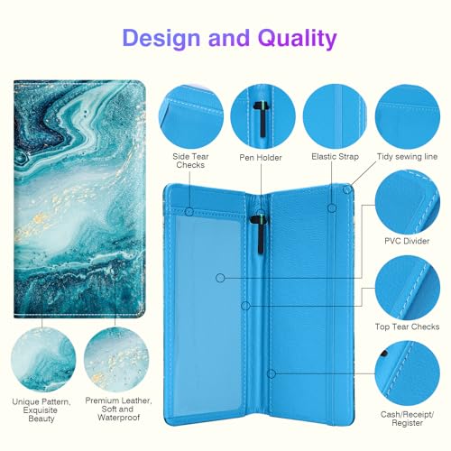 Pisypox Checkbook Cover for Personal Checkbook，Patterned Pu Leather check book covers for women and men，with Pen Holder & Built-in Clear Plastic Divider for Duplicate Checks - Image 3