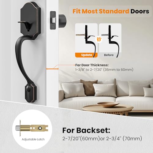 HOSOM Front Door Handle Set Exterior Door Handle with Door Knob No Lock Entry Door Handleset for Right LeftHanded Doors Oil Rubbed Bronze - Image 3