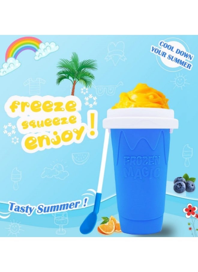 GGEROU - Slushie Maker Cup Magic Quick Frozen Smoothies Cup, Portable Silica Freeze Mug Ice Cream Maker with Dome Lids, 400ml Blue - Image 1