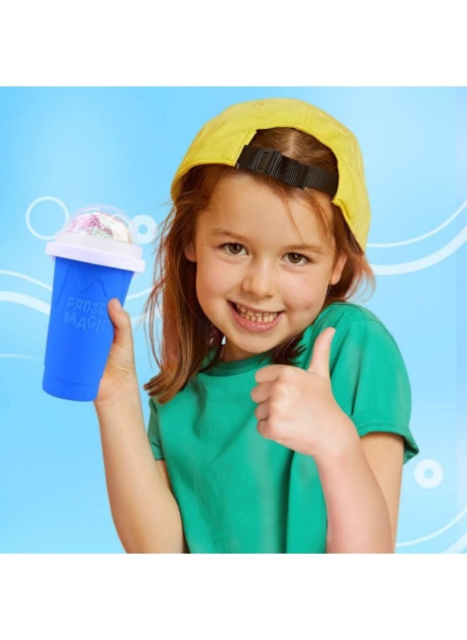 GGEROU - Slushie Maker Cup Magic Quick Frozen Smoothies Cup, Portable Silica Freeze Mug Ice Cream Maker with Dome Lids, 400ml Blue - Image 1