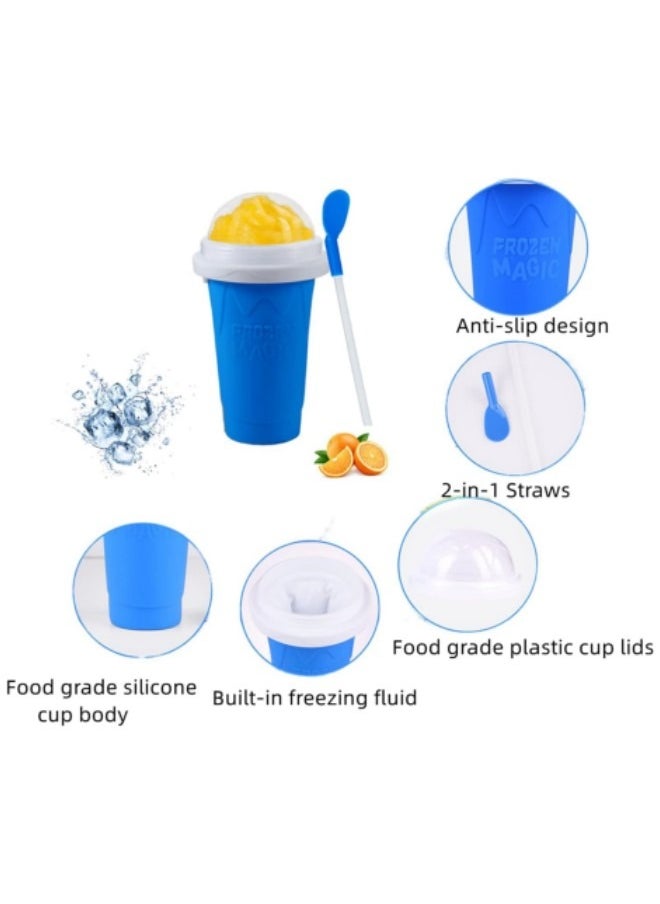 GGEROU - Slushie Maker Cup Magic Quick Frozen Smoothies Cup, Portable Silica Freeze Mug Ice Cream Maker with Dome Lids, 400ml Blue - Image 1