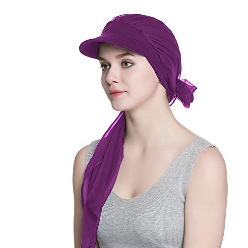 Alnorm Chemo Caps for Women Purple Slouchy Beanie with Brim Newsboy Cap for Girls - Image 4