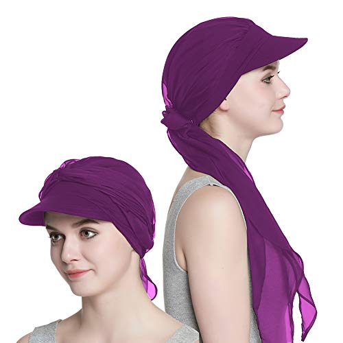 Alnorm Chemo Caps for Women Purple Slouchy Beanie with Brim Newsboy Cap for Girls - Image 1