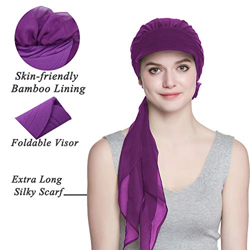 Alnorm Chemo Caps for Women Purple Slouchy Beanie with Brim Newsboy Cap for Girls - Image 2