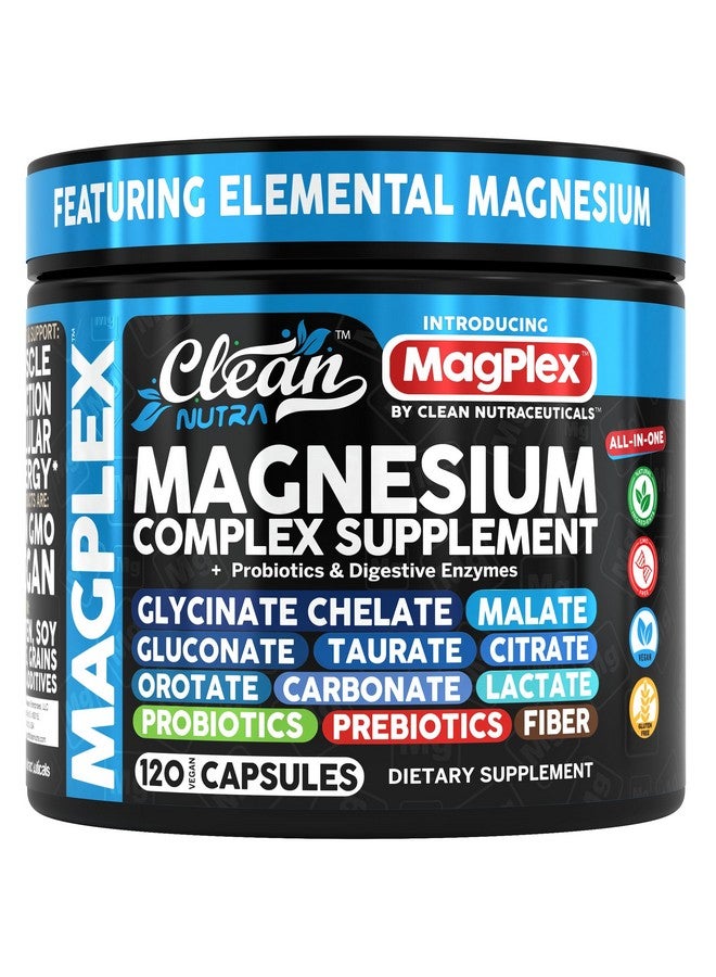 Clean Nutraceuticals مكمل المغنيسيوم 8 في 1 | غليسينات المغنيسيوم سترات ماليات غلوكونات أورات كربونات لاكتات + بروبيوتيك بروبيوتيك إنزيمات هضمية كبسولات مغنيسيو للنساء والرجال من كلين نوترا - Image 1