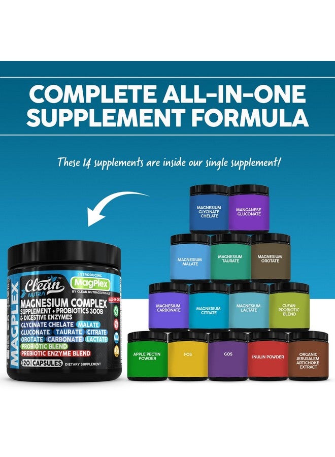 Clean Nutraceuticals مكمل المغنيسيوم 8 في 1 | غليسينات المغنيسيوم سترات ماليات غلوكونات أورات كربونات لاكتات + بروبيوتيك بروبيوتيك إنزيمات هضمية كبسولات مغنيسيو للنساء والرجال من كلين نوترا - Image 2