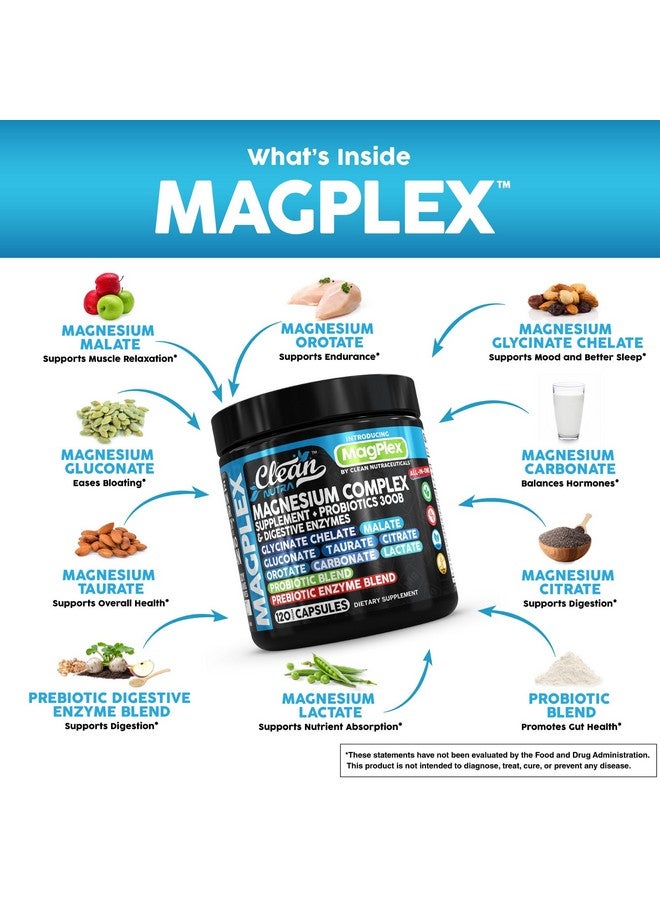 Clean Nutraceuticals مكمل المغنيسيوم 8 في 1 | غليسينات المغنيسيوم سترات ماليات غلوكونات أورات كربونات لاكتات + بروبيوتيك بروبيوتيك إنزيمات هضمية كبسولات مغنيسيو للنساء والرجال من كلين نوترا - Image 3