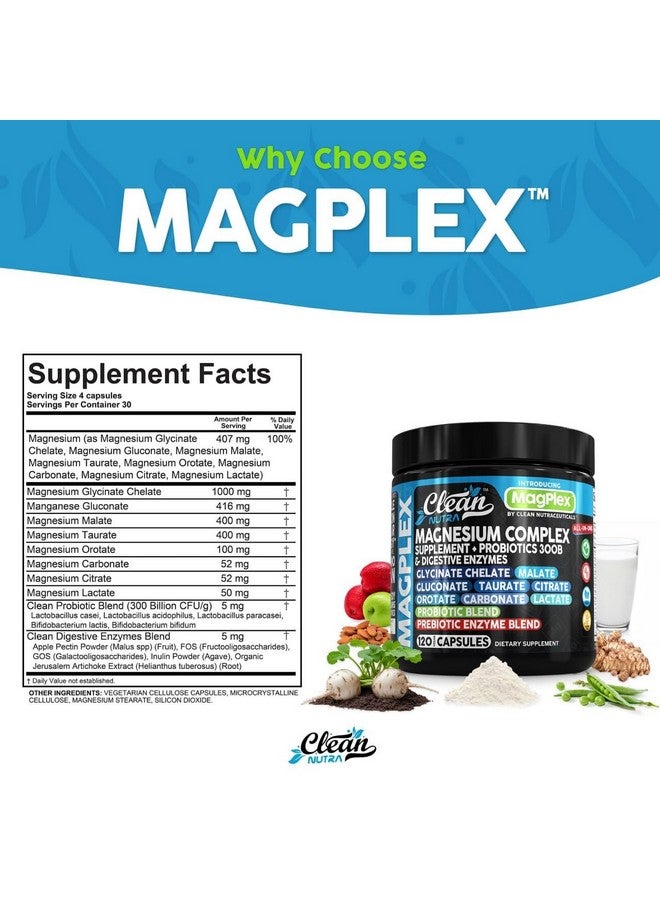 Clean Nutraceuticals مكمل المغنيسيوم 8 في 1 | غليسينات المغنيسيوم سترات ماليات غلوكونات أورات كربونات لاكتات + بروبيوتيك بروبيوتيك إنزيمات هضمية كبسولات مغنيسيو للنساء والرجال من كلين نوترا - Image 5