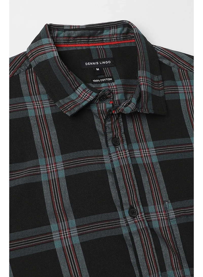 دينيس لينغو Black Casual Shirt for Men, 100% Cotton, Slim Fit