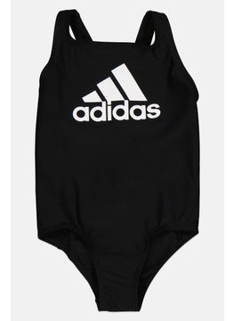 Toddlers Girl Brand Logo One Piece Swimwear, Black/White