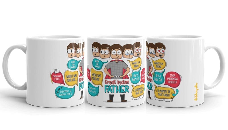 Oye Happy - Great Indian Father Illustrated Premium Mug - Best Gift for Dad on Birthday/Father's Day - Image 1