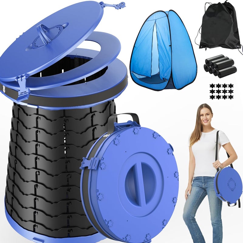 ALEVMOOM مرحاض محمول من ALEVMOOM XXL للتخييم، بقدرة تحمل 880 رطلاً، مرحاض خارجي قابل للتعديل بارتفاع 19.7 بوصة، مع 7 أكياس قمامة، مرحاض محمول للبالغين، مرحاض قابل للطي للحمل للتخييم - Image 1