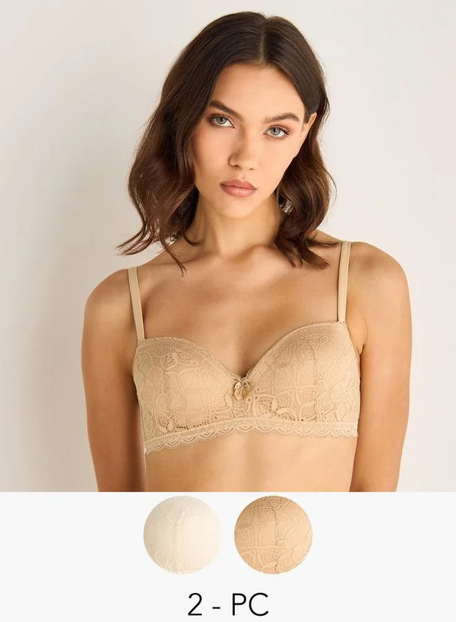 Splash FAV Set of 2 - Lace Detail Balconette Bra with Hook and Eye Closure