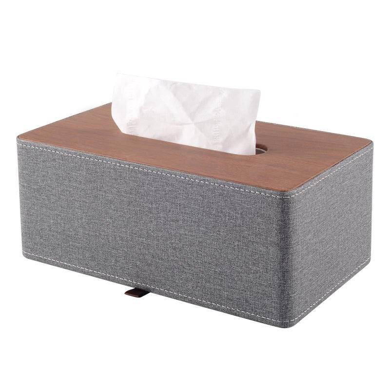 XNONE Tissue Box Cover Rectangle Kleenex Box Holder PU Leather Facial Organizer with Magnetic BottomDecorative Napkin Caddy for Vanity Dresser Night Stand Table Countertop Home Office CarGrey