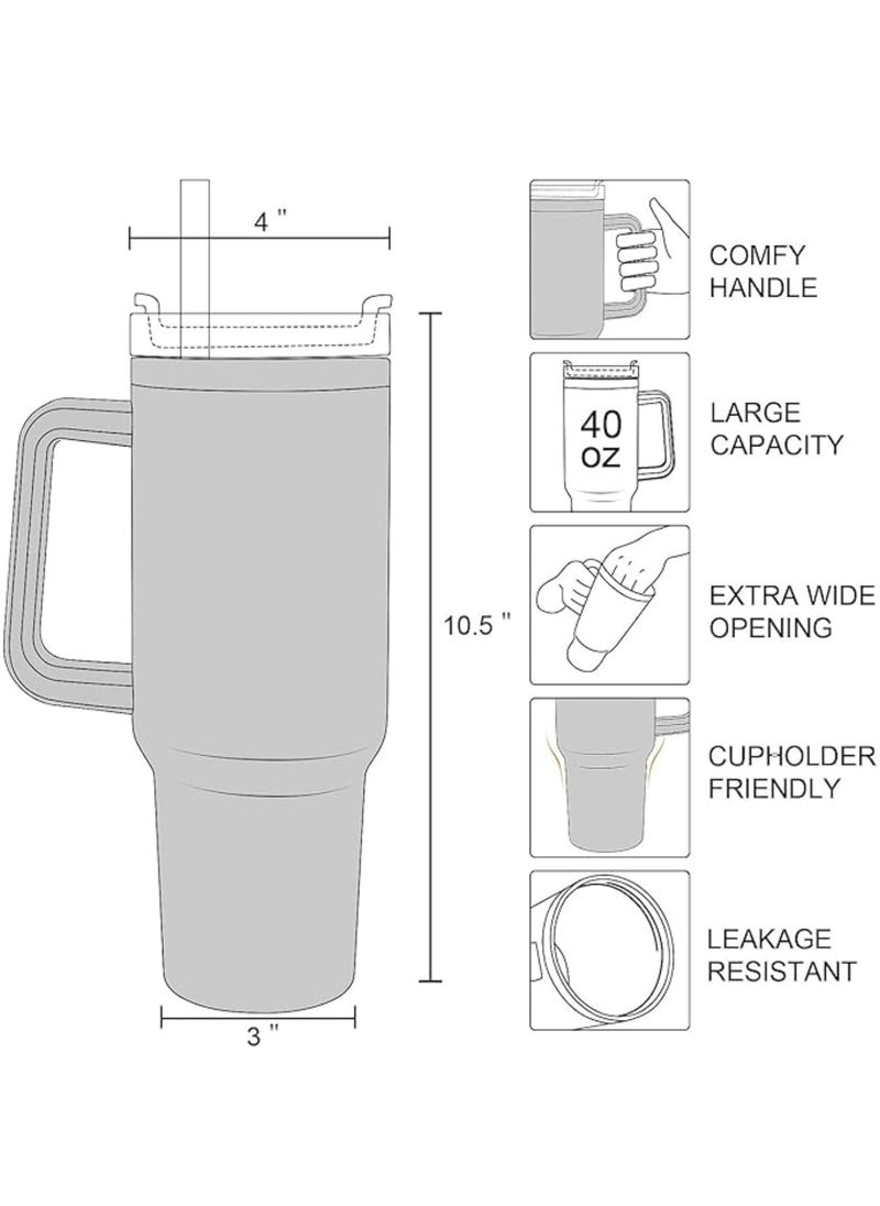 Shopaholic - 40oz Insulated Stainless Steel Tumbler with Handle, Straw & Lid - Large Travel Coffee Mug for Hot & Cold Beverages - Image 1