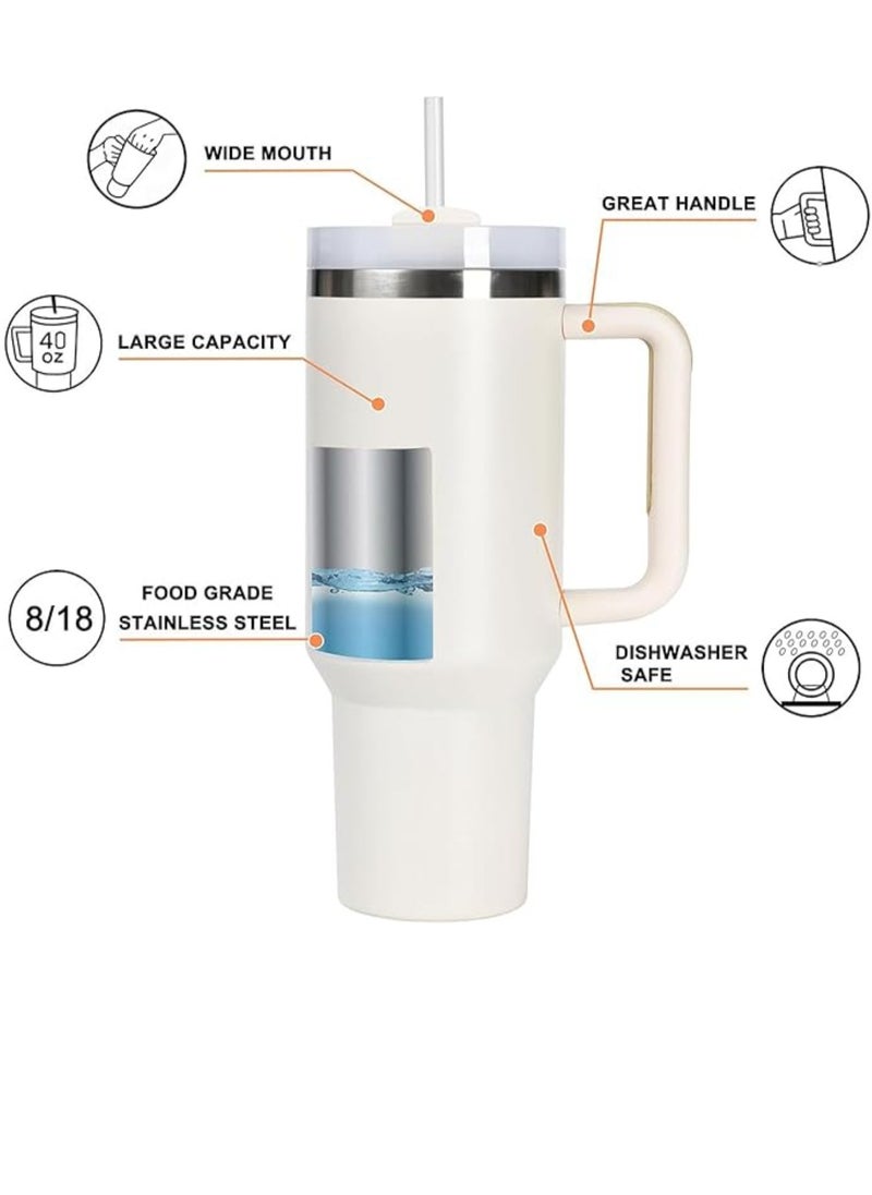 Shopaholic - 40oz Insulated Stainless Steel Tumbler with Handle, Straw & Lid - Large Travel Coffee Mug for Hot & Cold Beverages - Image 1