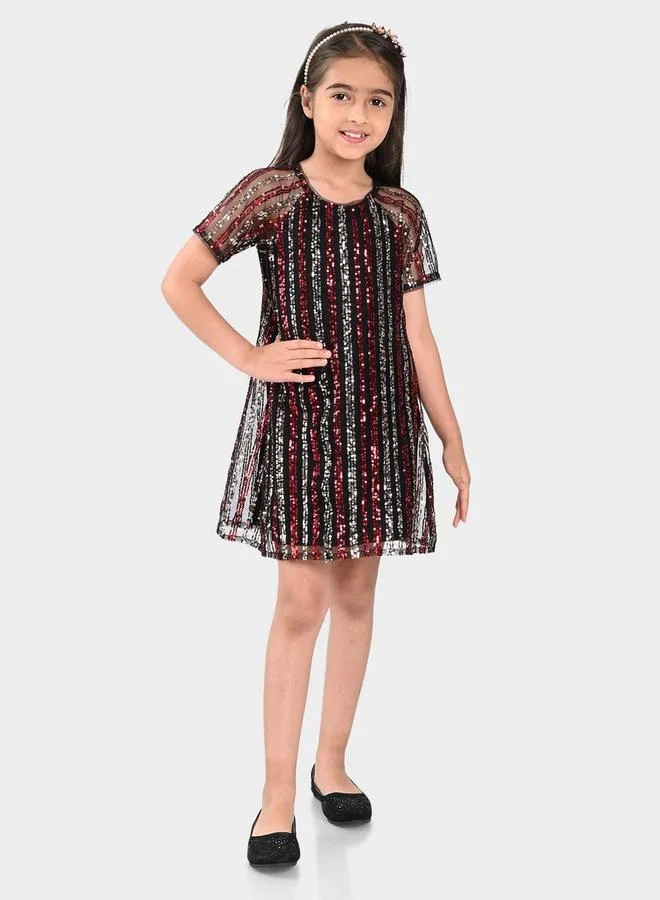 Bonkids Girl's Multicolour 100% Cotton Printed Regular Fit Dress