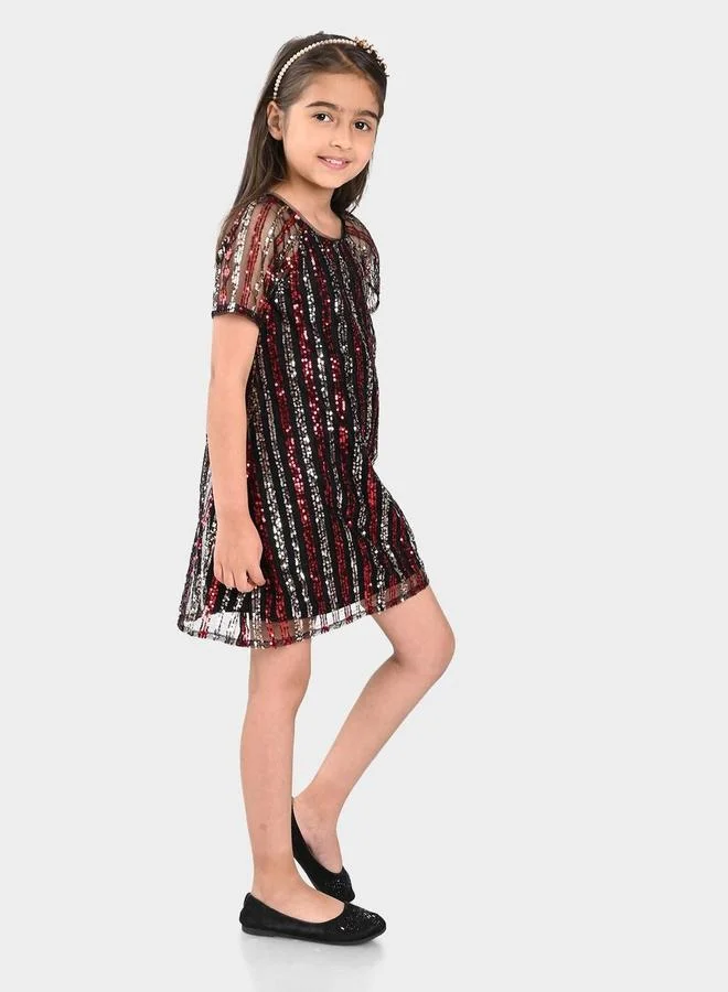 Bonkids Girl's Multicolour 100% Cotton Printed Regular Fit Dress