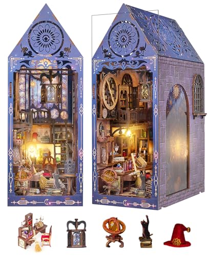 FLYNOVA DIY Book Nook KitMagic Dollhouse Kit DIY Miniature House Kit for Adults TeensBooknook Bookend Bookshelf Decor3D Wooden Puzzle with LED Dust CoverEaster Halloween Home Decor Birthday Gifts - Image 1