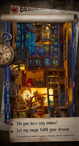 FLYNOVA DIY Book Nook KitMagic Dollhouse Kit DIY Miniature House Kit for Adults TeensBooknook Bookend Bookshelf Decor3D Wooden Puzzle with LED Dust CoverEaster Halloween Home Decor Birthday Gifts - Image 3