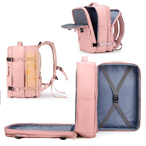 coowoz Large Travel Backpack For Women Men Carry On BackpackHiking Backpack Waterproof Outdoor Sports Rucksack Casual Daypack Expandable Heavy Duty Extra large Backpack Pink Expansion - Image 1