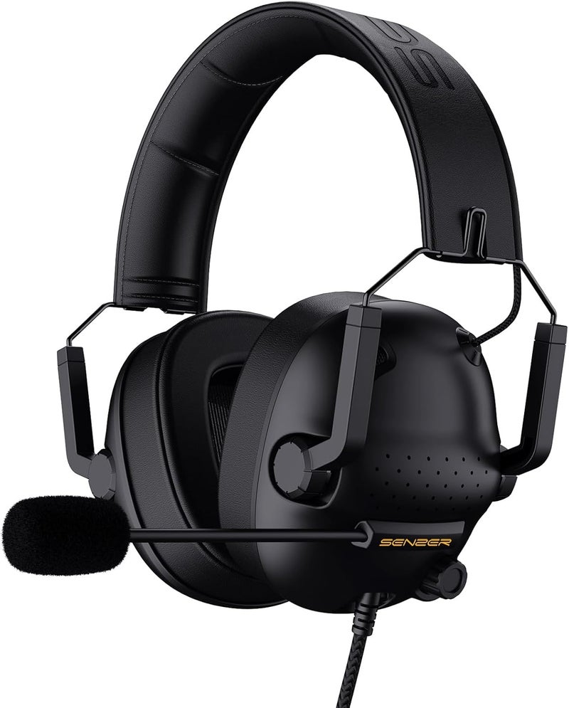 Senzer SG500 Surround Sound Pro Gaming Headset with Noise Cancelling Microphone - Soft Memory Foam Padding - Portable Foldable Headphones for PC, PS4, PS5, Xbox One, Switch - Black - Image 1