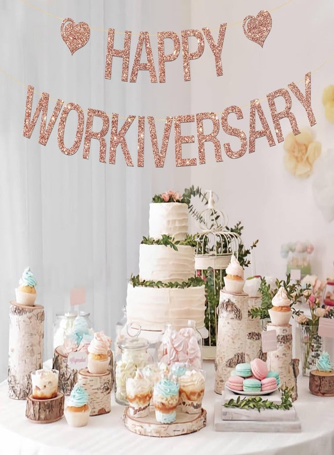 MonMon & Craft Happy Workiversary Banner, Work Office Party Sign/Happy Work Anniversary Party Hanging Bunting Decorations Supplies - Rose Gold Glitter - Image 4