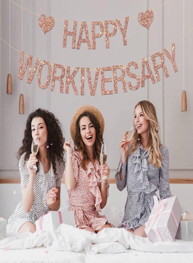 MonMon & Craft Happy Workiversary Banner, Work Office Party Sign/Happy Work Anniversary Party Hanging Bunting Decorations Supplies - Rose Gold Glitter - Image 5