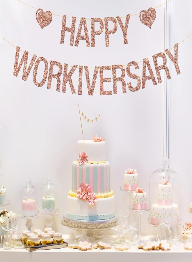 MonMon & Craft Happy Workiversary Banner, Work Office Party Sign/Happy Work Anniversary Party Hanging Bunting Decorations Supplies - Rose Gold Glitter - Image 3