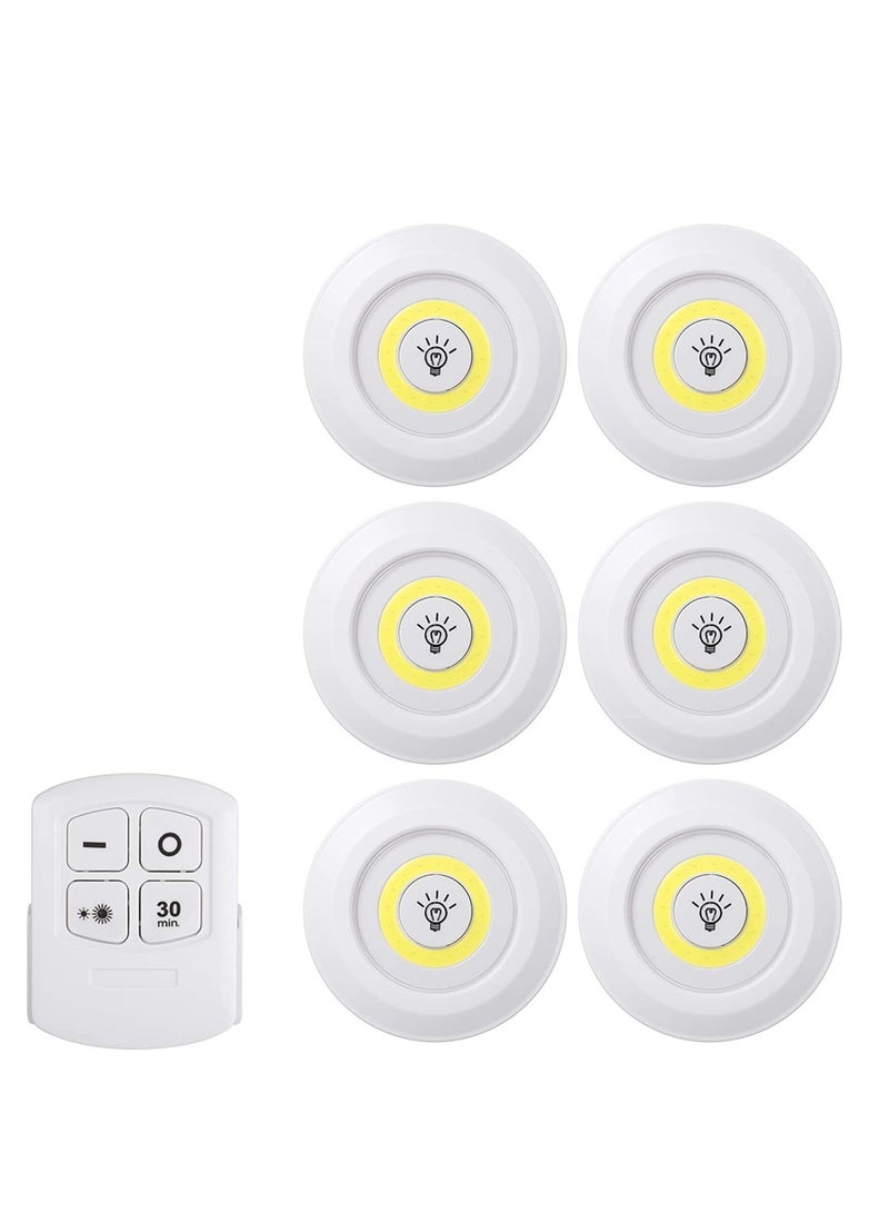1W COB LED Puck Light 6 Pack with Remote Controller Brightness Adjustable Wireless Dimmable Touch Sensor Control Night Lamp Under Cabinet Lighting Battery Powered Operated for Cabinet Wall - Image 1