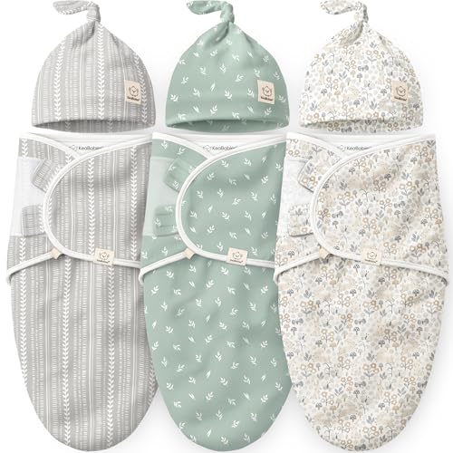 KeaBabies 3Pack Organic Swaddles for Newborns Girls Boys with Hats Soft Cotton Baby Sleep Sacks 03 Months Breathable Baby Hats and Swaddles 03 Months Newborn Essentials Must Haves Prairie - Image 1