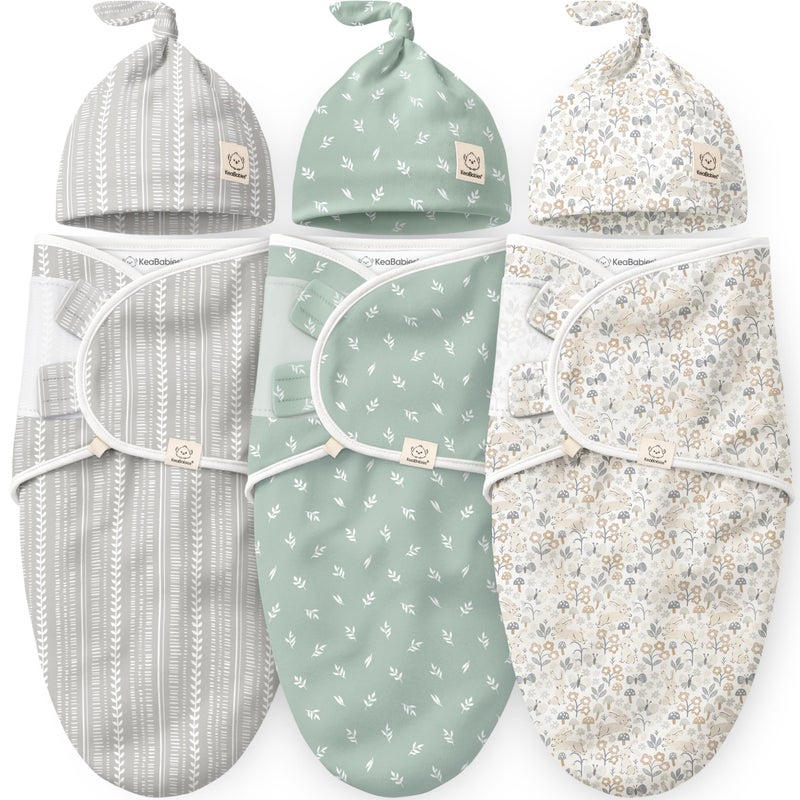 KeaBabies 3Pack Organic Swaddles for Newborns Girls Boys with Hats Soft Cotton Baby Sleep Sacks 03 Months Breathable Baby Hats and Swaddles 03 Months Newborn Essentials Must Haves Prairie - Image 2