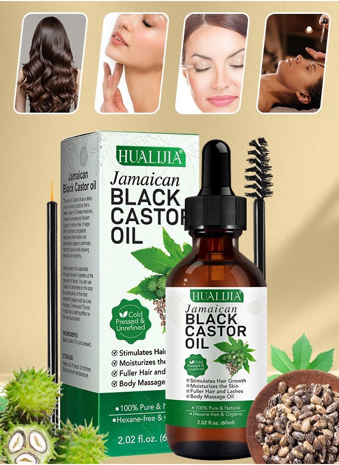 HUALIJIA - 60ml Jamaican Black Castor Oil for Hair 100% Pure Cold Pressed Stimulate Growth for Hair Eyelashes Eyebrows Nails Skin Moisturizer Hair Oil and Body Oil Moisturizing Massage Oil - Image 1