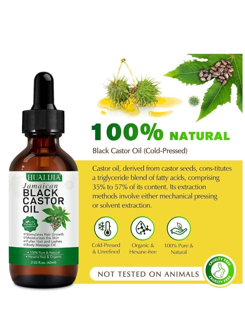 HUALIJIA - 60ml Jamaican Black Castor Oil for Hair 100% Pure Cold Pressed Stimulate Growth for Hair Eyelashes Eyebrows Nails Skin Moisturizer Hair Oil and Body Oil Moisturizing Massage Oil - Image 1