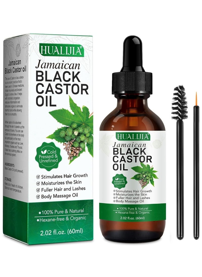HUALIJIA - 60ml Jamaican Black Castor Oil for Hair 100% Pure Cold Pressed Stimulate Growth for Hair Eyelashes Eyebrows Nails Skin Moisturizer Hair Oil and Body Oil Moisturizing Massage Oil - Image 1