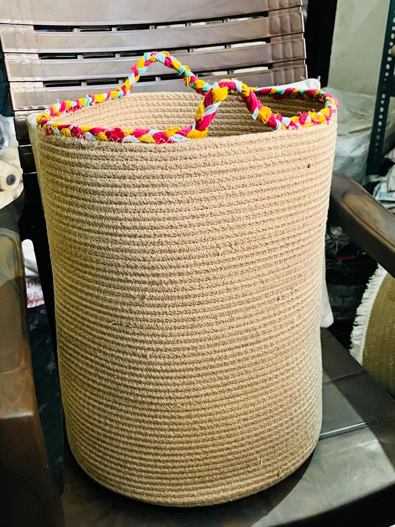 RUGSZONE® Extra Large Storage Basket with Lid, Cotton Rope Baskets, Laundry Hamper, Cloth Bin, for Clothes Towels Blankets Pillows Storage in Living Room, Jute/Black Mix Basket (15X20 INCH) - Image 5