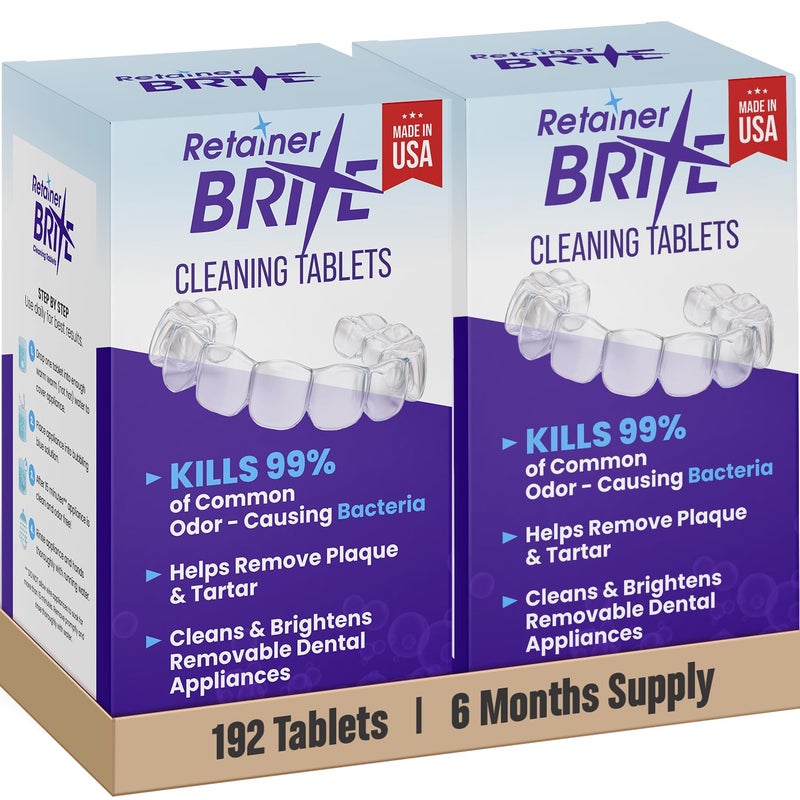Retainer Brite Aligner Cleaning Tablets for Invisalign Mouth Guard Cleaner Night Guard Cleaner and other Dental Appliances FDA Registered and Made in USA 192 Tablets 6 Month Supply