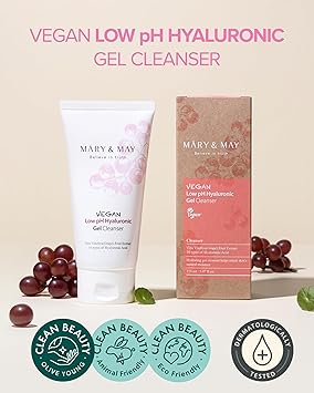 MARY & MAY Vegan Low pH Hyaluronic Gel Cleanser pHBalanced NonIrritating Gel to Foam Hydrating Face Wash for Sensitive Skin with Hyaluronic Acid Grape and Cica Extract 150ml - Image 2