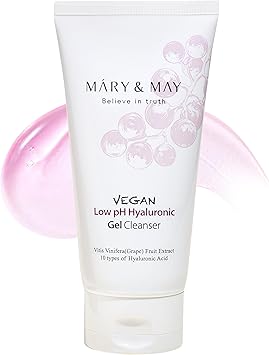 MARY & MAY Vegan Low pH Hyaluronic Gel Cleanser pHBalanced NonIrritating Gel to Foam Hydrating Face Wash for Sensitive Skin with Hyaluronic Acid Grape and Cica Extract 150ml - Image 1