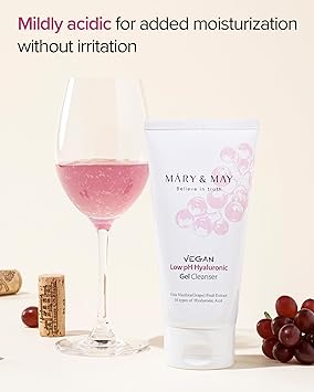 MARY & MAY Vegan Low pH Hyaluronic Gel Cleanser pHBalanced NonIrritating Gel to Foam Hydrating Face Wash for Sensitive Skin with Hyaluronic Acid Grape and Cica Extract 150ml - Image 3