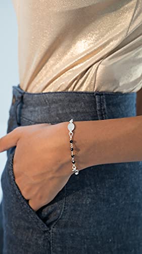 Miabella 925 Sterling Silver Italian Natural Black Spinel Rosary Cross Charm Bead Bracelet for Women, Adjustable Link Chain, Handmade in Italy (Length 6 to 7 Inch) - Image 4