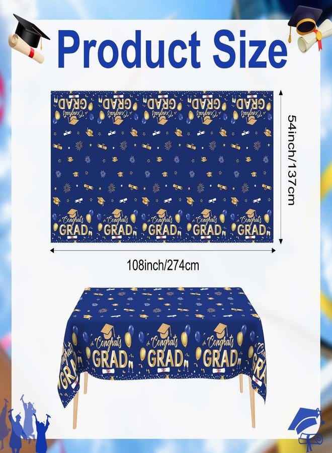 WSepascI Graduation Tablecloth, 3Pcs Blue and Gold Graduation Table Cloth for 2026 Graduations Decorations, Disposable Plastic Tablecover for Class of 2026 Congrats Grad Party Decorations Supplies, 54"x108" - Image 2