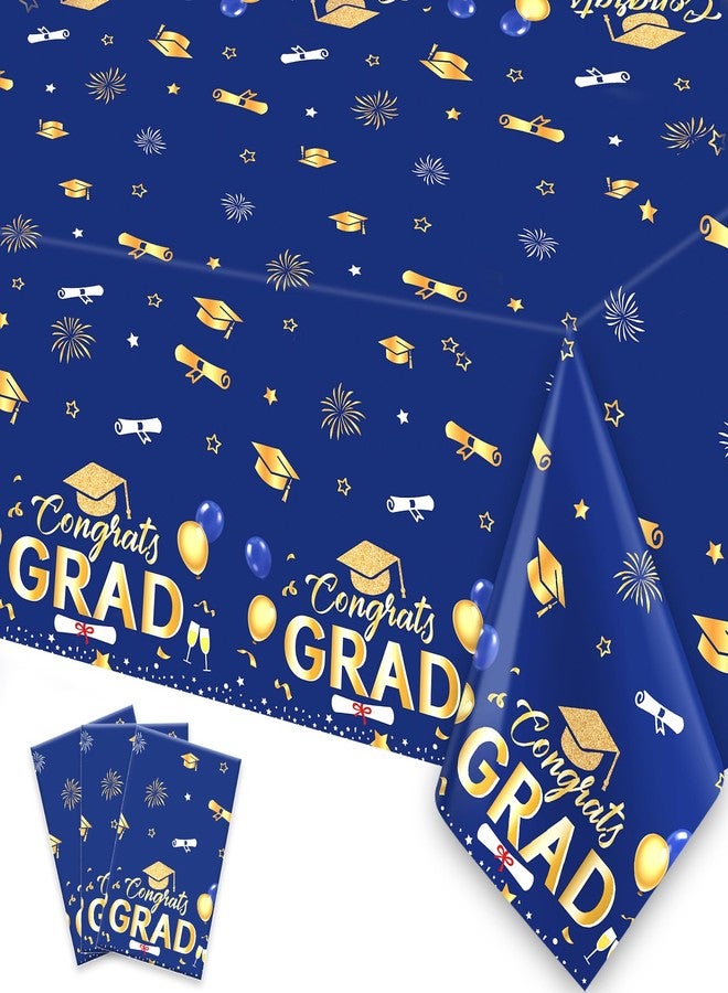 WSepascI Graduation Tablecloth, 3Pcs Blue and Gold Graduation Table Cloth for 2026 Graduations Decorations, Disposable Plastic Tablecover for Class of 2026 Congrats Grad Party Decorations Supplies, 54"x108" - Image 1