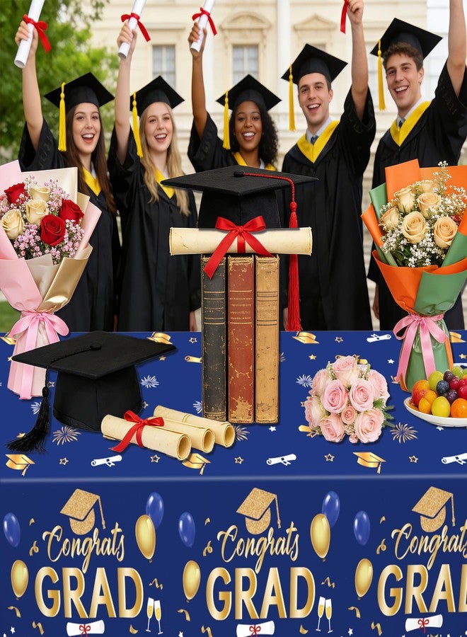 WSepascI Graduation Tablecloth, 3Pcs Blue and Gold Graduation Table Cloth for 2026 Graduations Decorations, Disposable Plastic Tablecover for Class of 2026 Congrats Grad Party Decorations Supplies, 54"x108" - Image 5