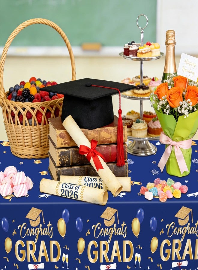 WSepascI Graduation Tablecloth, 3Pcs Blue and Gold Graduation Table Cloth for 2026 Graduations Decorations, Disposable Plastic Tablecover for Class of 2026 Congrats Grad Party Decorations Supplies, 54"x108" - Image 4